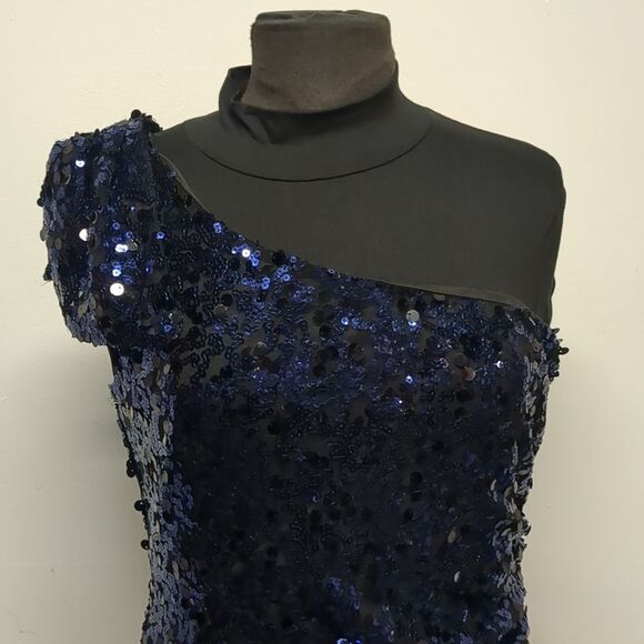 City Triangles Sequin Navy Black One Shoulder Cocktail Dress, Size 13 - Picture 4 of 10